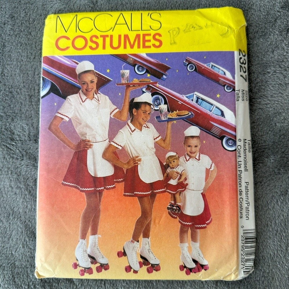 McCalls 2327 Vtg 50s Car Hop Waitress Costume Sewing Pattern Adult Child Doll